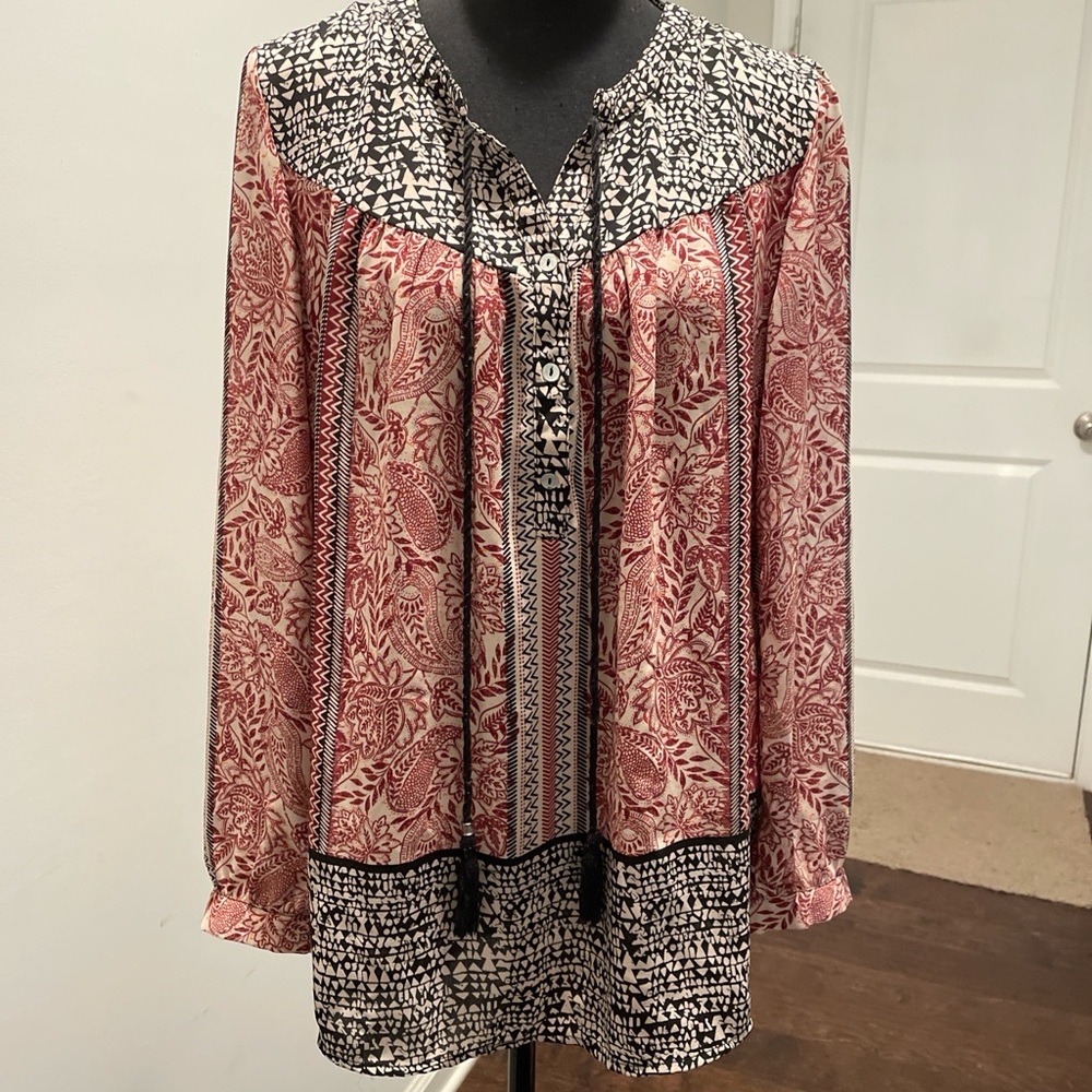DR2 Boho Style Graphic Print Tunic Size M Multicolor Peasant Peplum Paisley - Picture 3 of 11